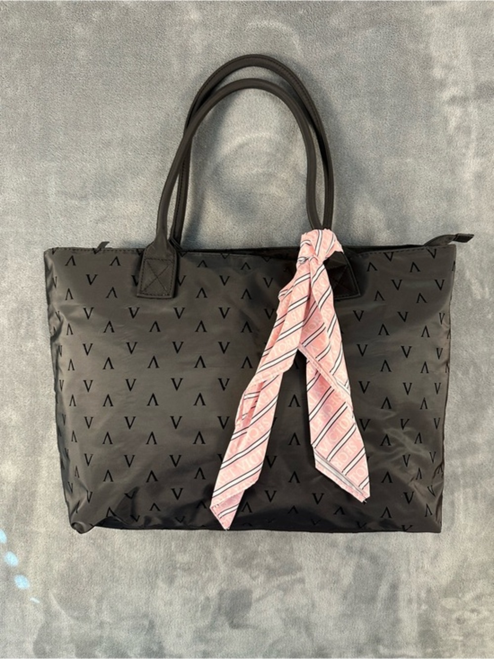 Black Tote Work bag - Victoria's Secret w/ Pink Scarf Accent